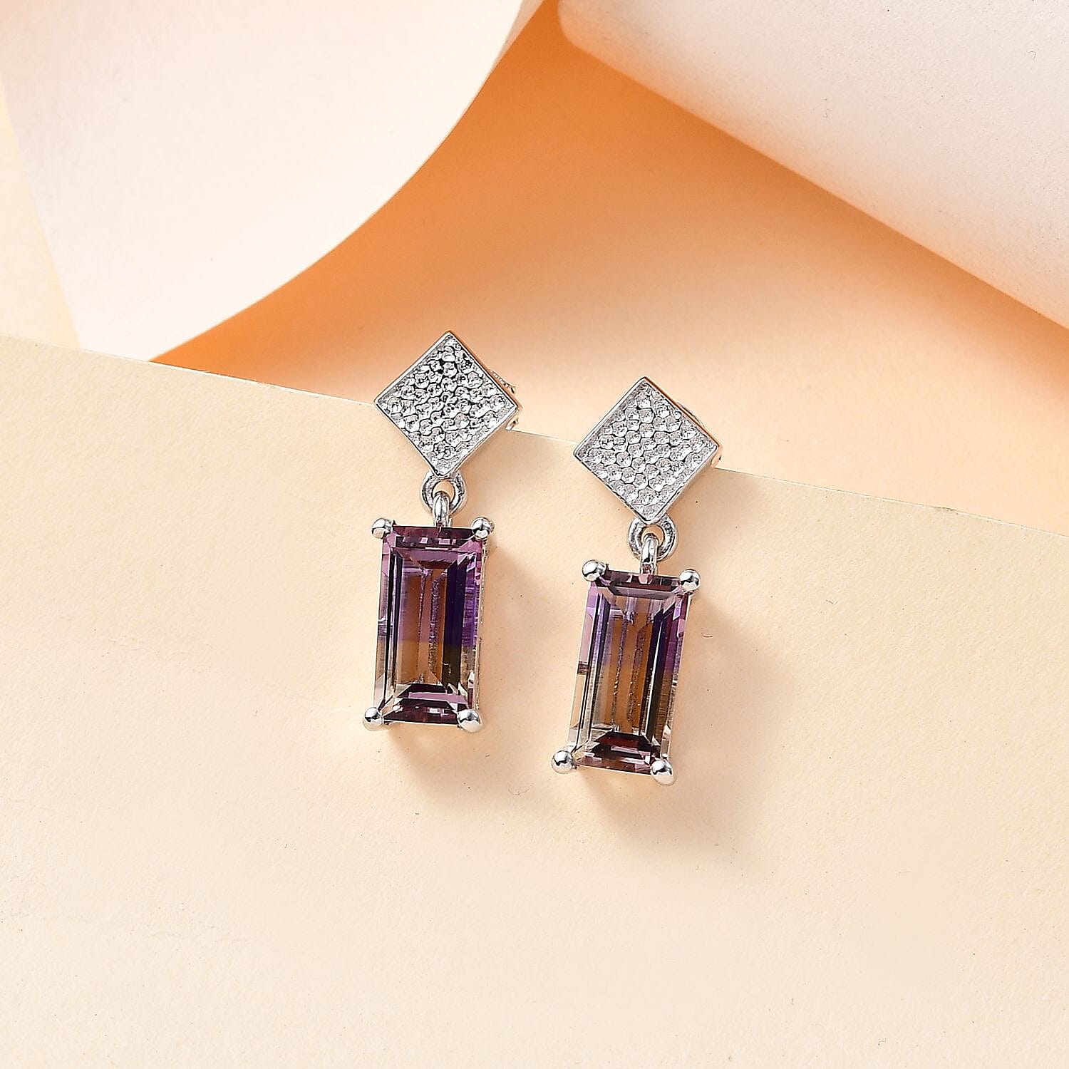 Ametrine Dangle Earrings in Rhodium Overlay Sterling Silver 3.10 Ct 7787081 2