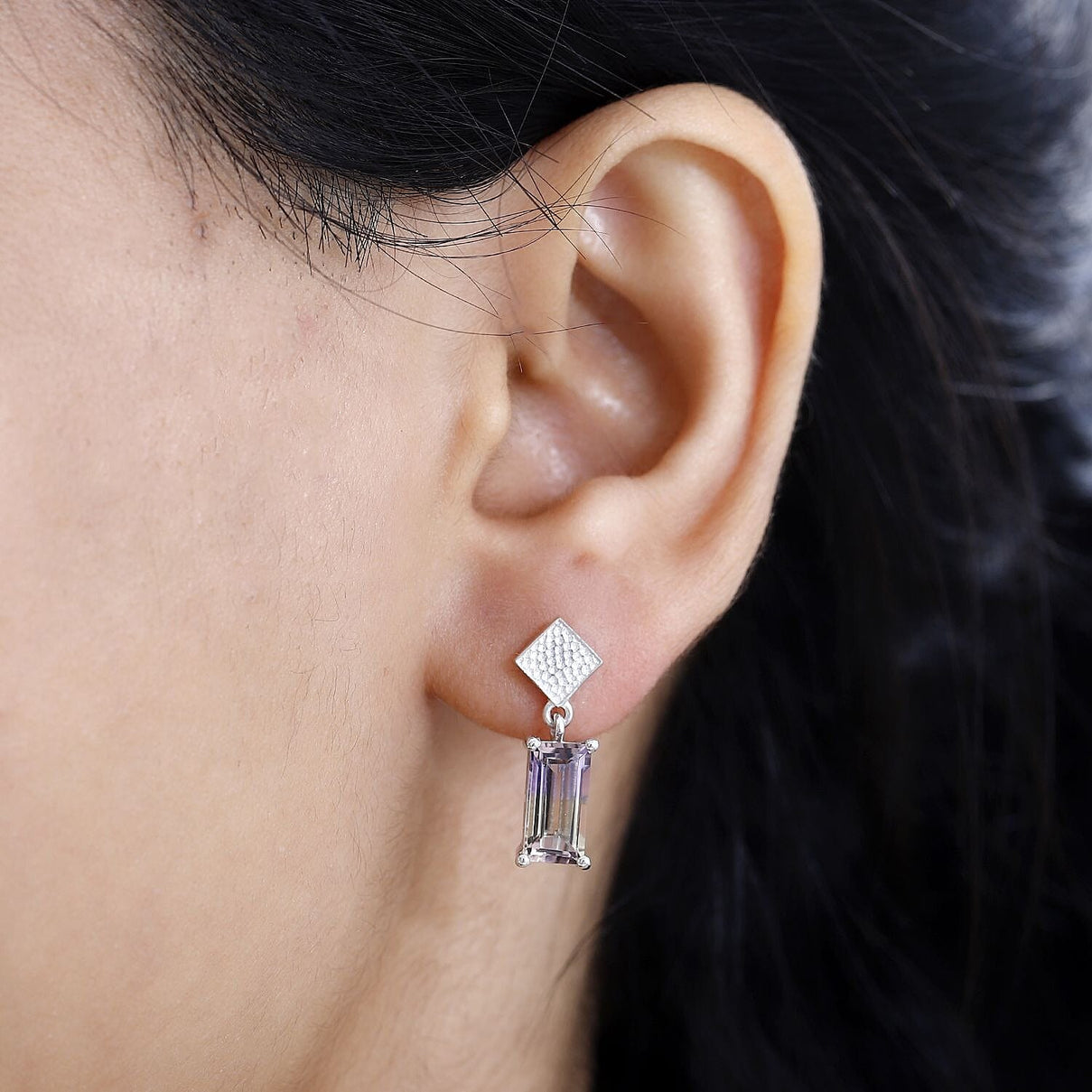 Ametrine Dangle Earrings in Rhodium Overlay Sterling Silver 3.10 Ct 7787081 3