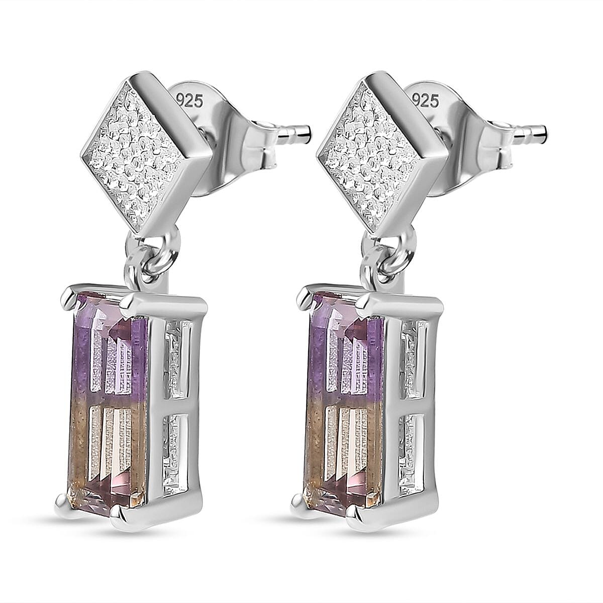 Ametrine Dangle Earrings in Rhodium Overlay Sterling Silver 3.10 Ct 7787081 4
