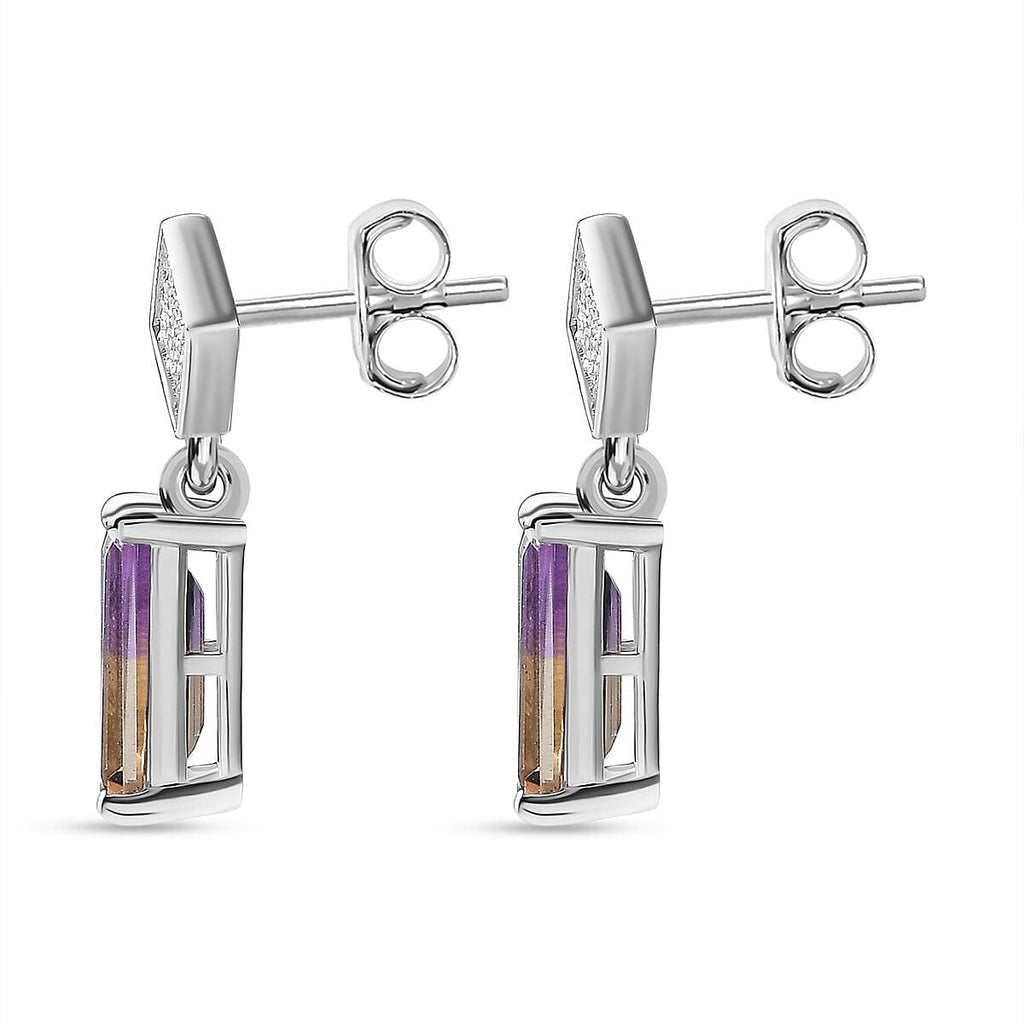 Ametrine Dangle Earrings in Rhodium Overlay Sterling Silver 3.10 Ct
