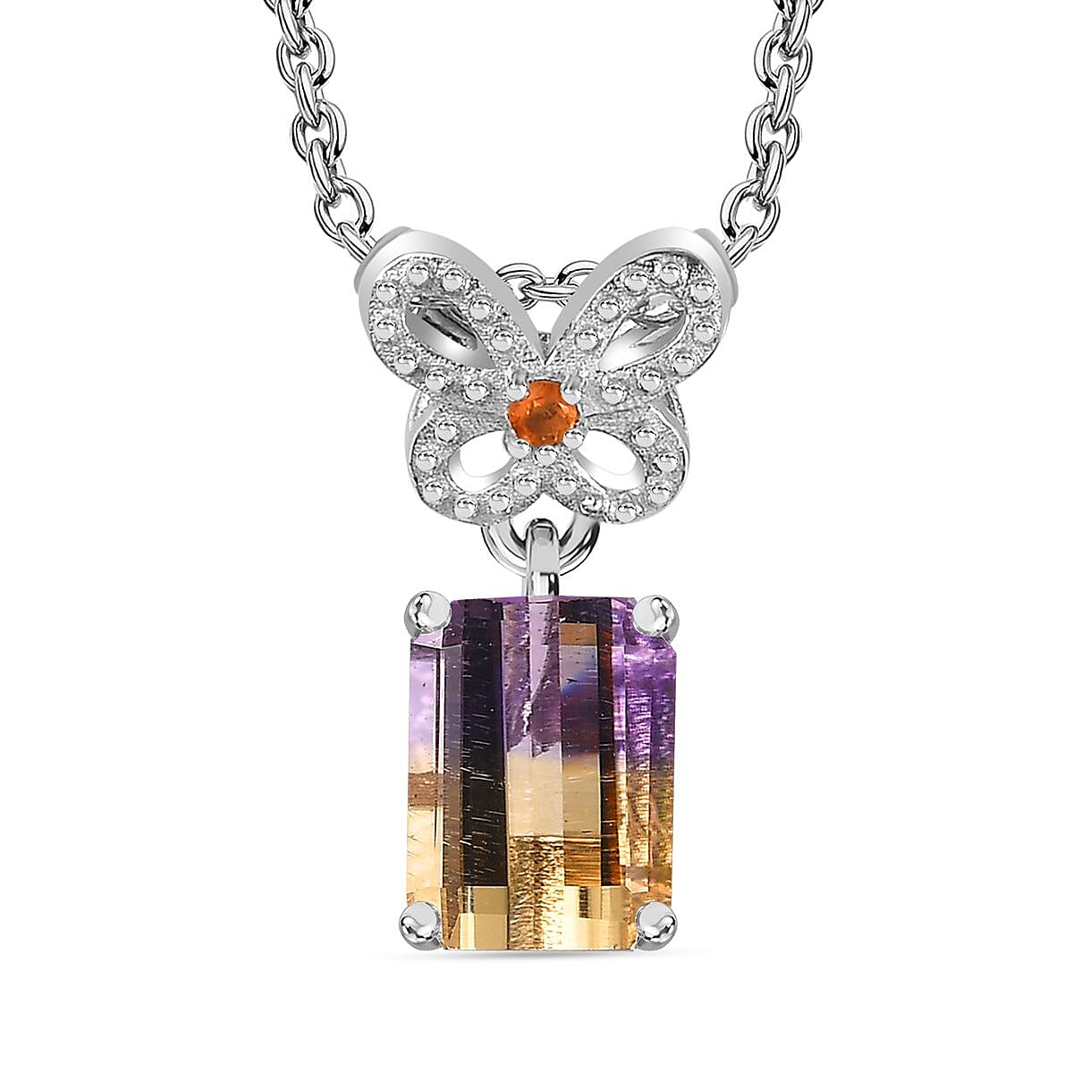 Ametrine &amp; Fire Opal Pendant with Chain (Size 20) in Rhodium Overlay Sterling Silver 1.66 Ct 4274889 0