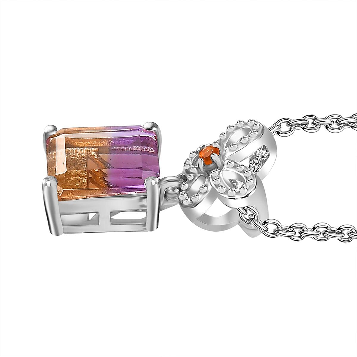Ametrine &amp; Fire Opal Pendant with Chain (Size 20) in Rhodium Overlay Sterling Silver 1.66 Ct 4274889 4