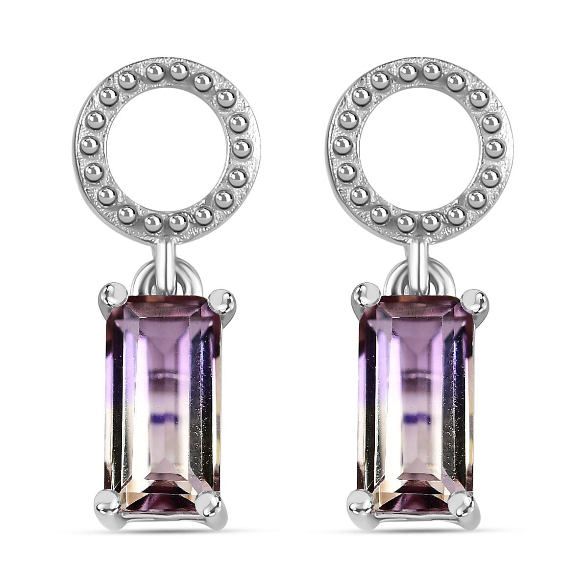 Ametrine Solitaire Dangling Earrings in Rhodium Overlay Sterling Silver 1.70 Ct 7791036 0