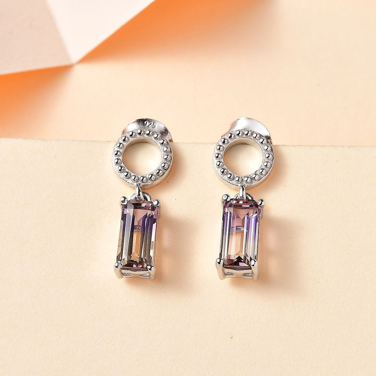 Ametrine Solitaire Dangling Earrings in Rhodium Overlay Sterling Silver 1.70 Ct 7791036 2