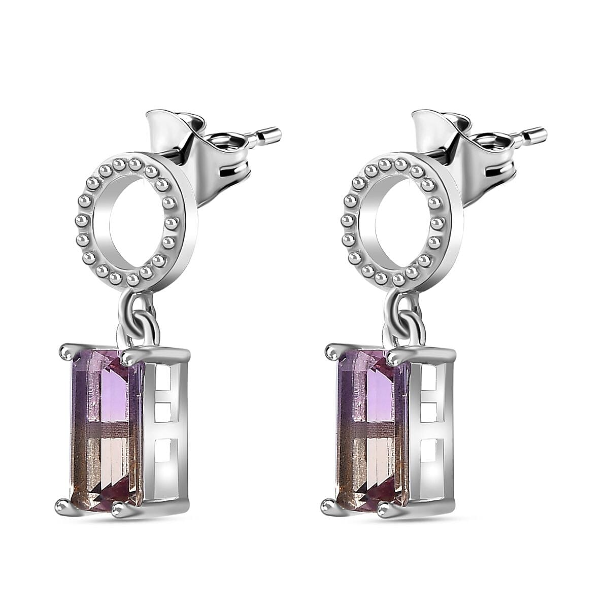 Ametrine Solitaire Dangling Earrings in Rhodium Overlay Sterling Silver 1.70 Ct 7791036 4