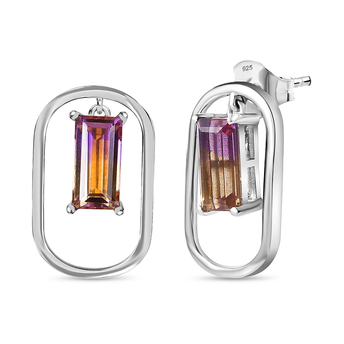Ametrine  Solitaire Dangle Earrings in Rhodium Overlay Sterling Silver 3.30Ct. 7791062 0