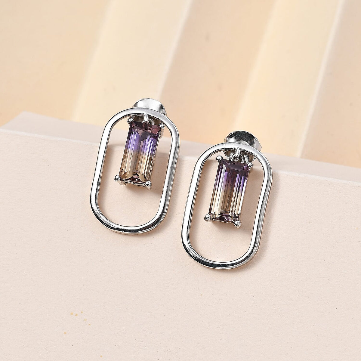 Ametrine  Solitaire Dangle Earrings in Rhodium Overlay Sterling Silver 3.30Ct. 7791062 2