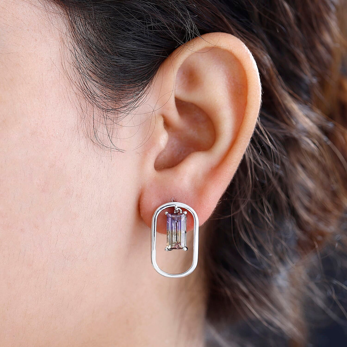 Ametrine  Solitaire Dangle Earrings in Rhodium Overlay Sterling Silver 3.30Ct. 7791062 3