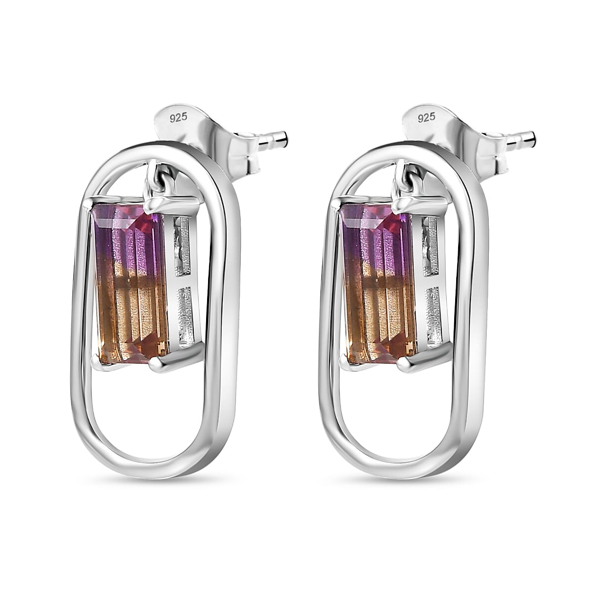 Ametrine  Solitaire Dangle Earrings in Rhodium Overlay Sterling Silver 3.30Ct. 7791062 4