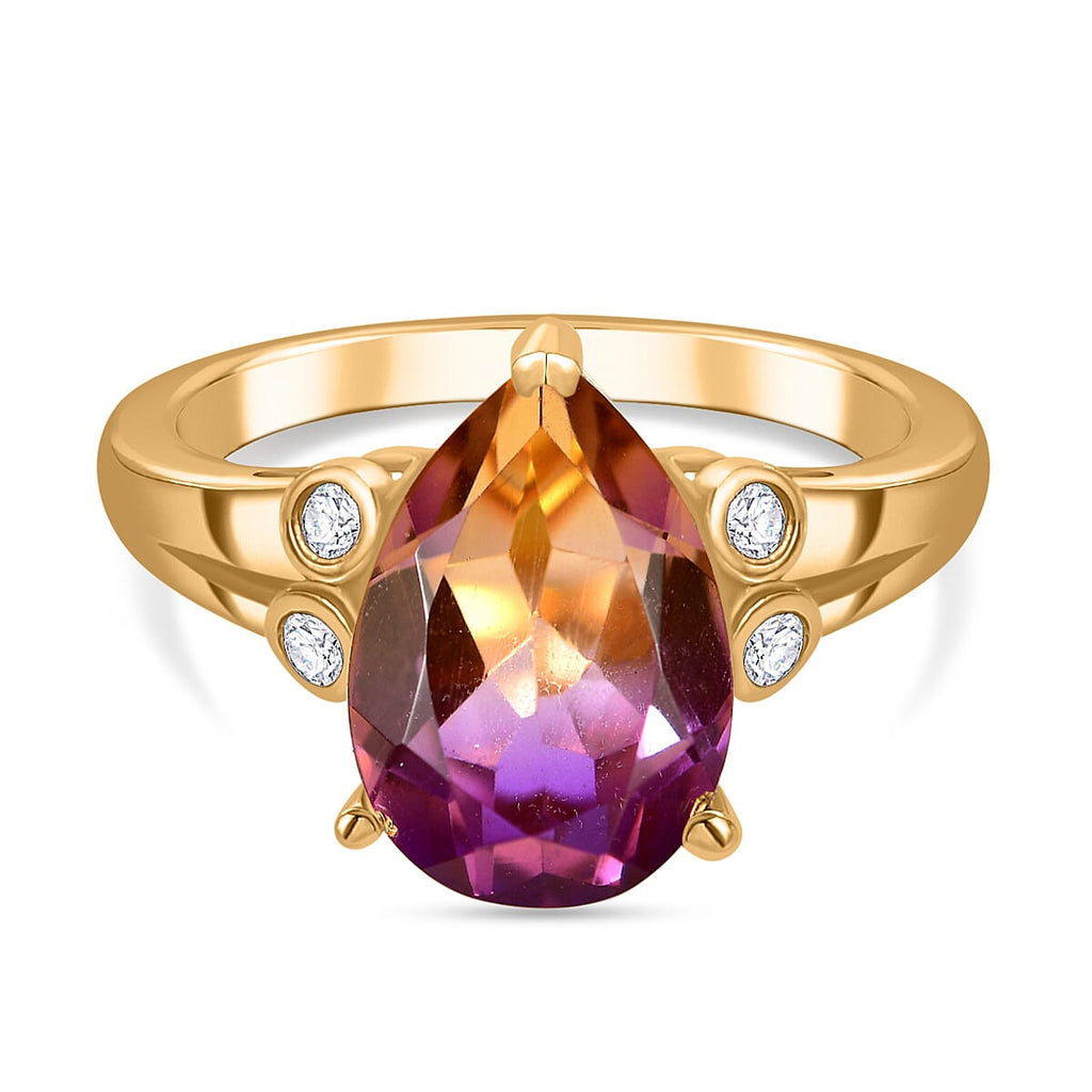 Ametrine Triplet Quartz, White Zircon Gold Overlay Ring  4.326 Ct.