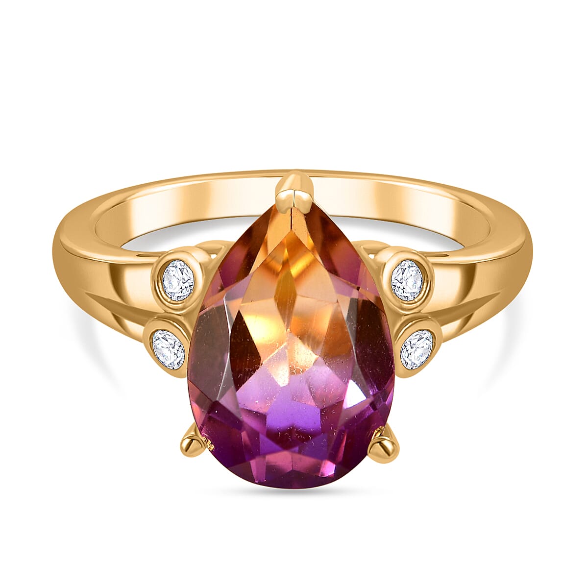 Ametrine Triplet Quartz, White Zircon Solitaire Ring in Gold Overlay Pure Brass 4.32 Ct. 7858203 1