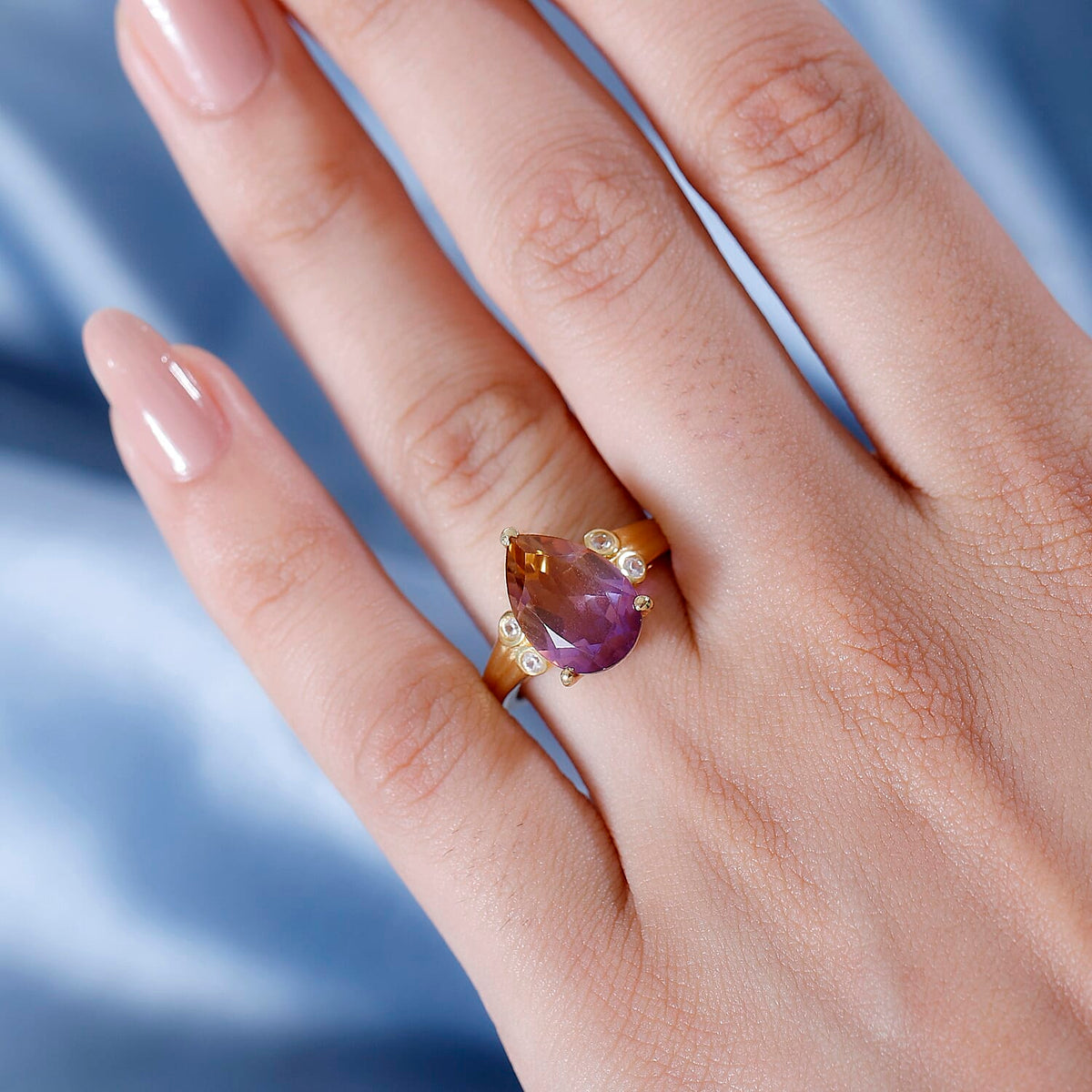 Ametrine Triplet Quartz, White Zircon Solitaire Ring in Gold Overlay Pure Brass 4.32 Ct. 7858203 5