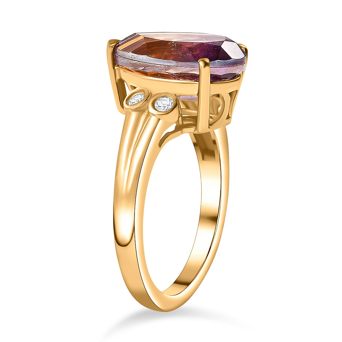 Ametrine Triplet Quartz, White Zircon Solitaire Ring in Gold Overlay Pure Brass 4.32 Ct. 7858203 7