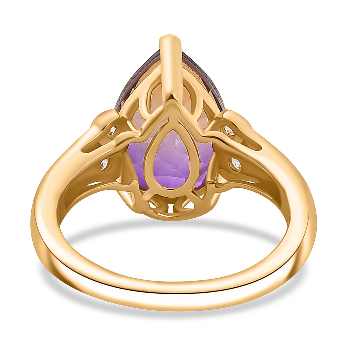 Ametrine Triplet Quartz, White Zircon Solitaire Ring in Gold Overlay Pure Brass 4.32 Ct. 7858203 9