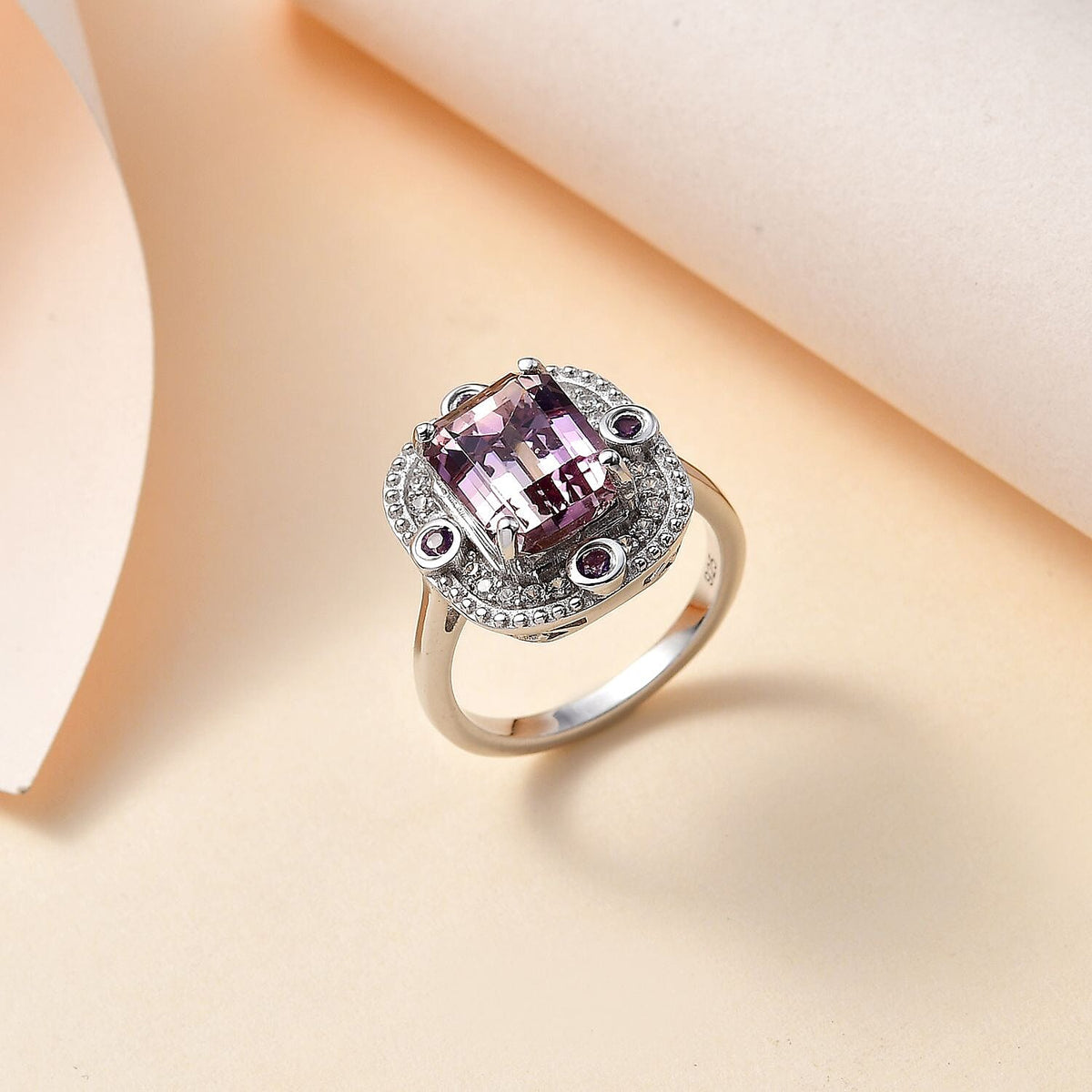 Ametrine, Natural Zircon and Amethyst Halo Ring in Rhodium Overlay Sterling Silver 3.80 Ct. 7791452 2