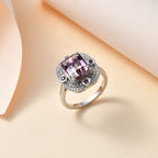 Ametrine, Natural Zircon & Amethyst Ring in Rhodium Overlay Sterling Silver 3.80 Ct.