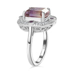 Ametrine, Natural Zircon & Amethyst Ring in Rhodium Overlay Sterling Silver 3.80 Ct.