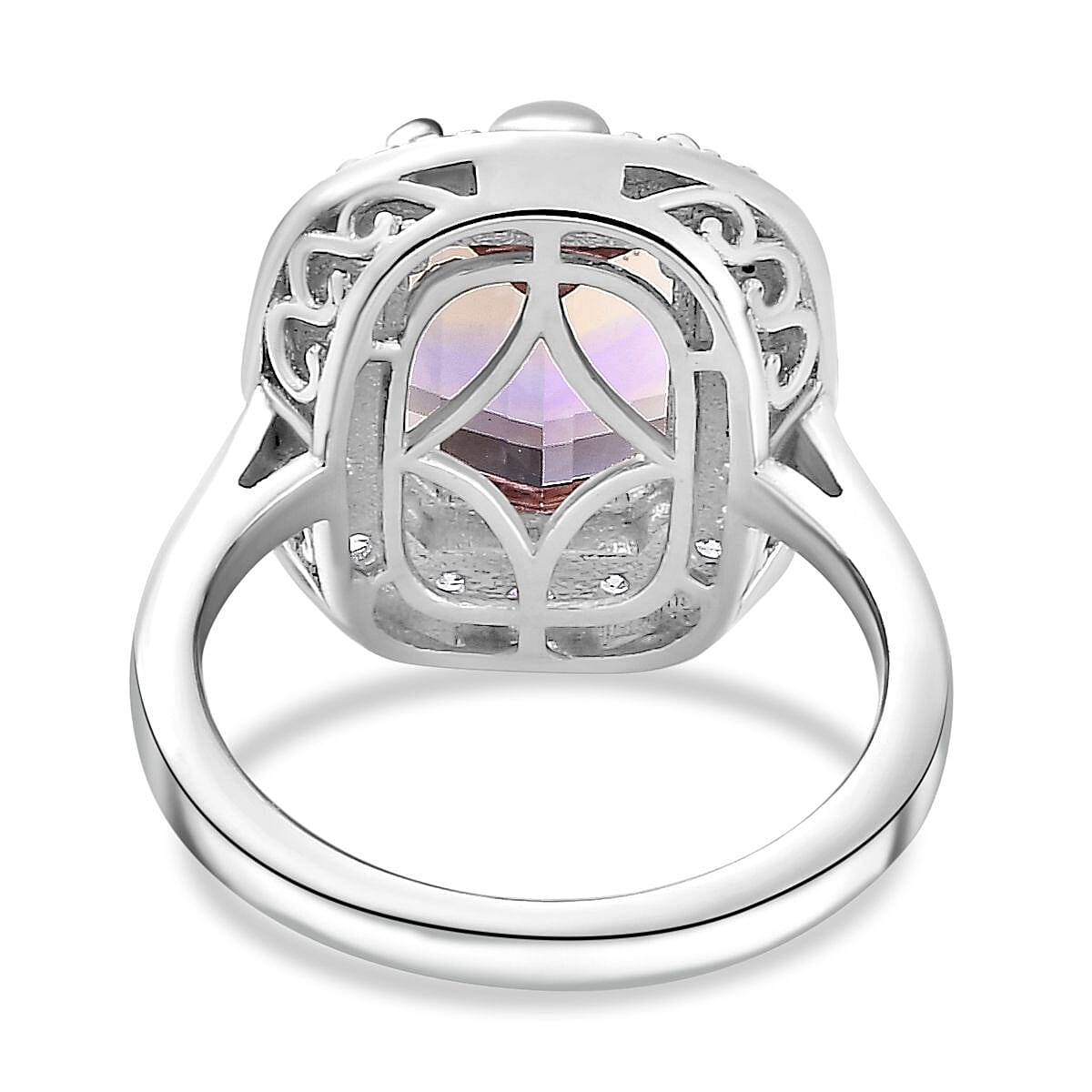 Ametrine, Natural Zircon and Amethyst Halo Ring in Rhodium Overlay Sterling Silver 3.80 Ct. 7791452 5