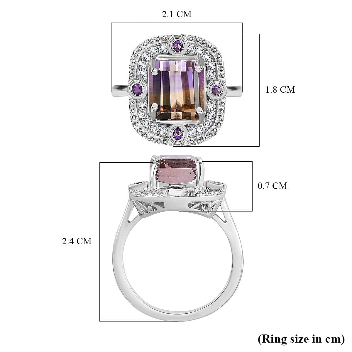 Ametrine, Natural Zircon and Amethyst Halo Ring in Rhodium Overlay Sterling Silver 3.80 Ct. 7791452 6