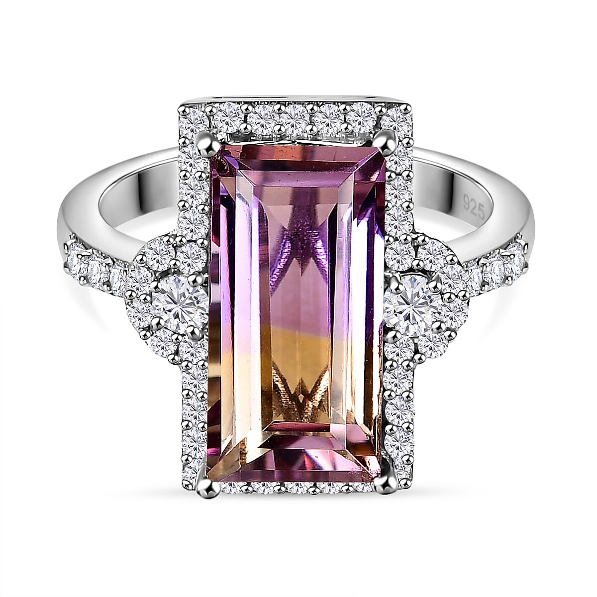 Ametrine and Natural Zircon Halo Ring in Rhodium Overlay Sterling Silver 4.95 Ct 7791016 0