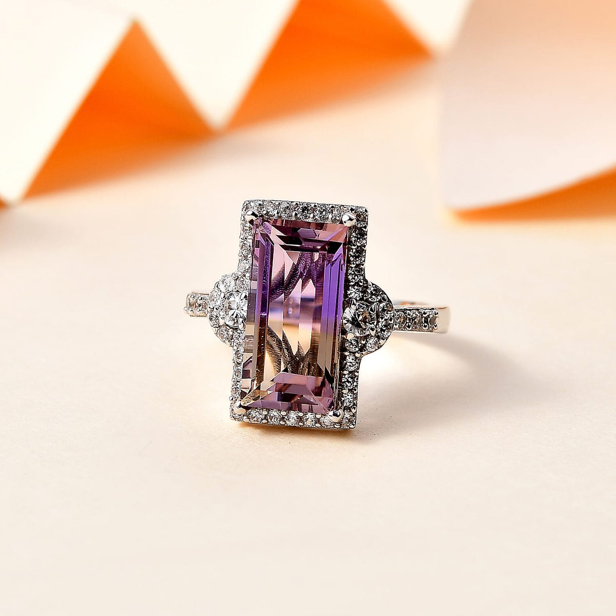 Ametrine and Natural Zircon Halo Ring in Rhodium Overlay Sterling Silver 4.95 Ct 7791016 1
