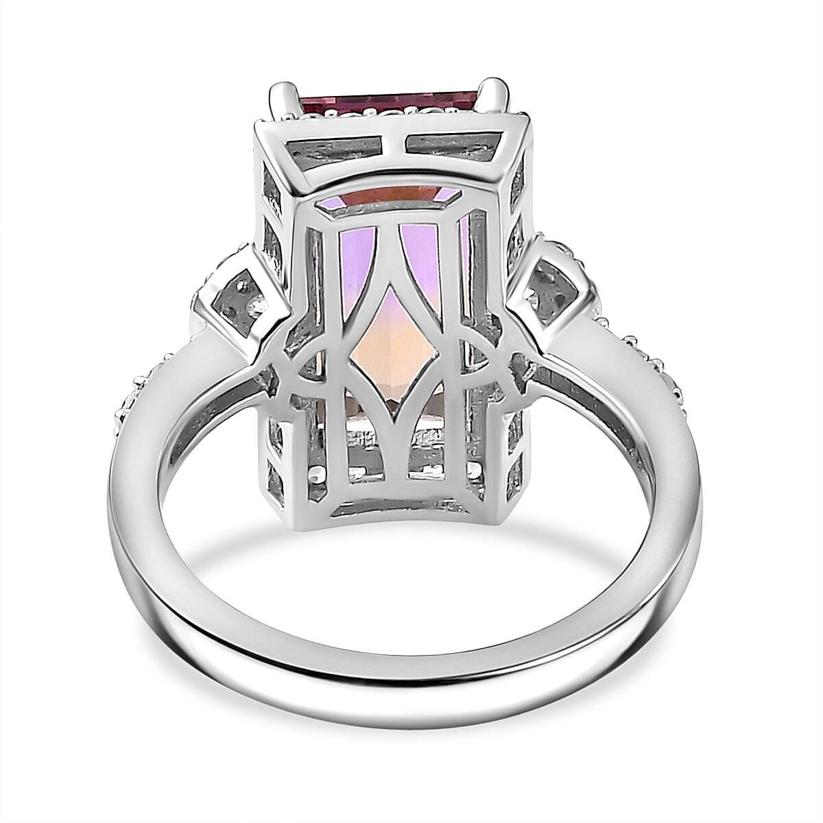 Ametrine and Natural Zircon Halo Ring in Rhodium Overlay Sterling Silver 4.95 Ct 7791016 4