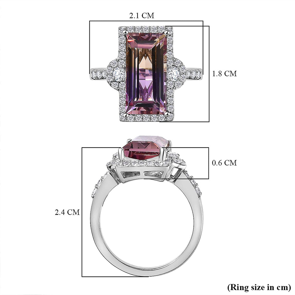 Anahi Ametrine & Natural Zircon Ring in Rhodium Overlay Sterling Silver 4.95 Ct