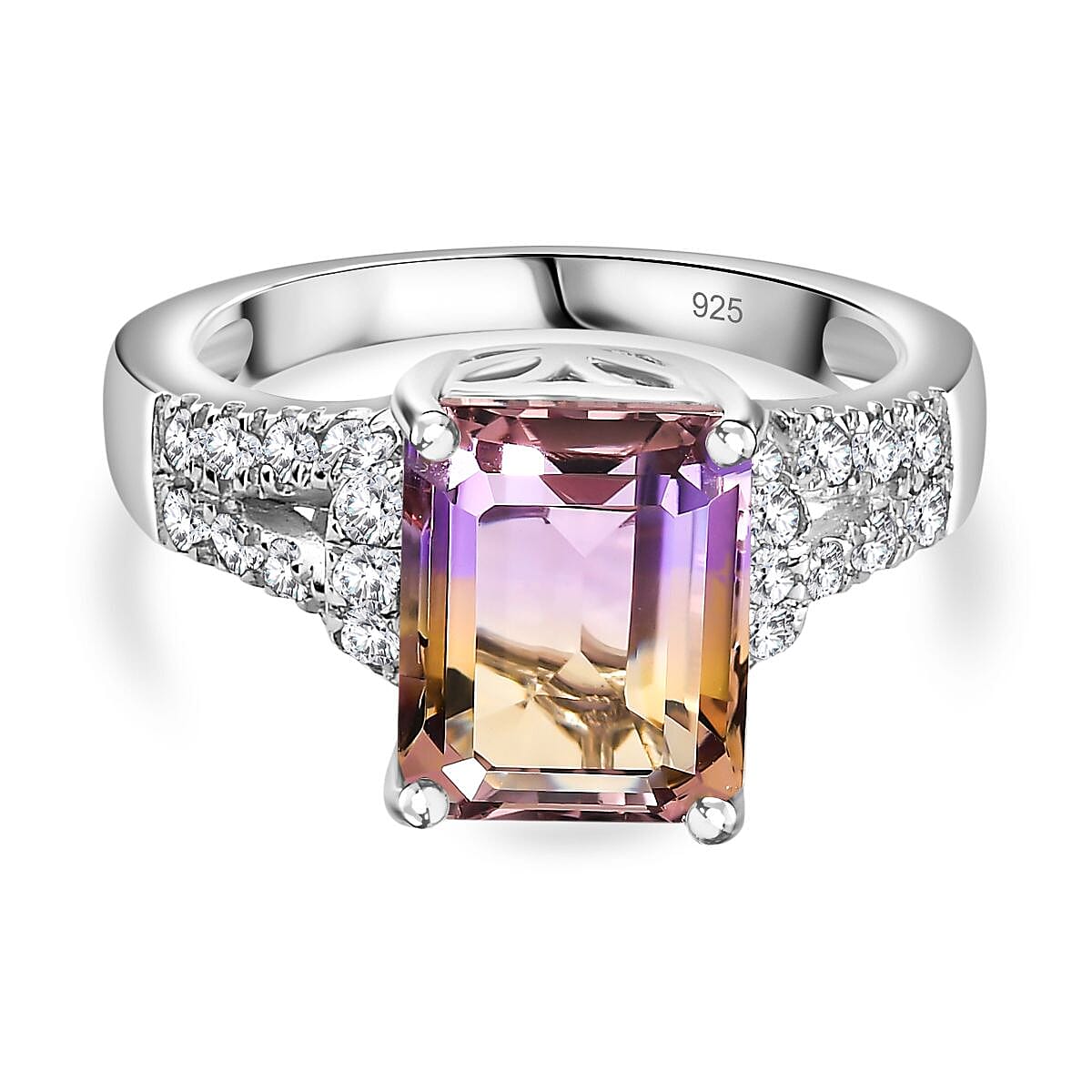 Ametrine &amp; Natural Zircon Ring in Rhodium Overlay Sterling Silver 4.05 Ct. 7797650 0