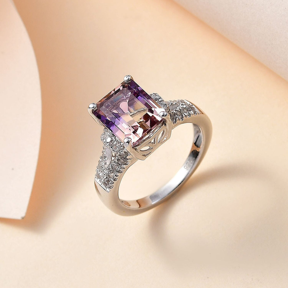 Ametrine &amp; Natural Zircon Ring in Rhodium Overlay Sterling Silver 4.05 Ct. 7797650 2
