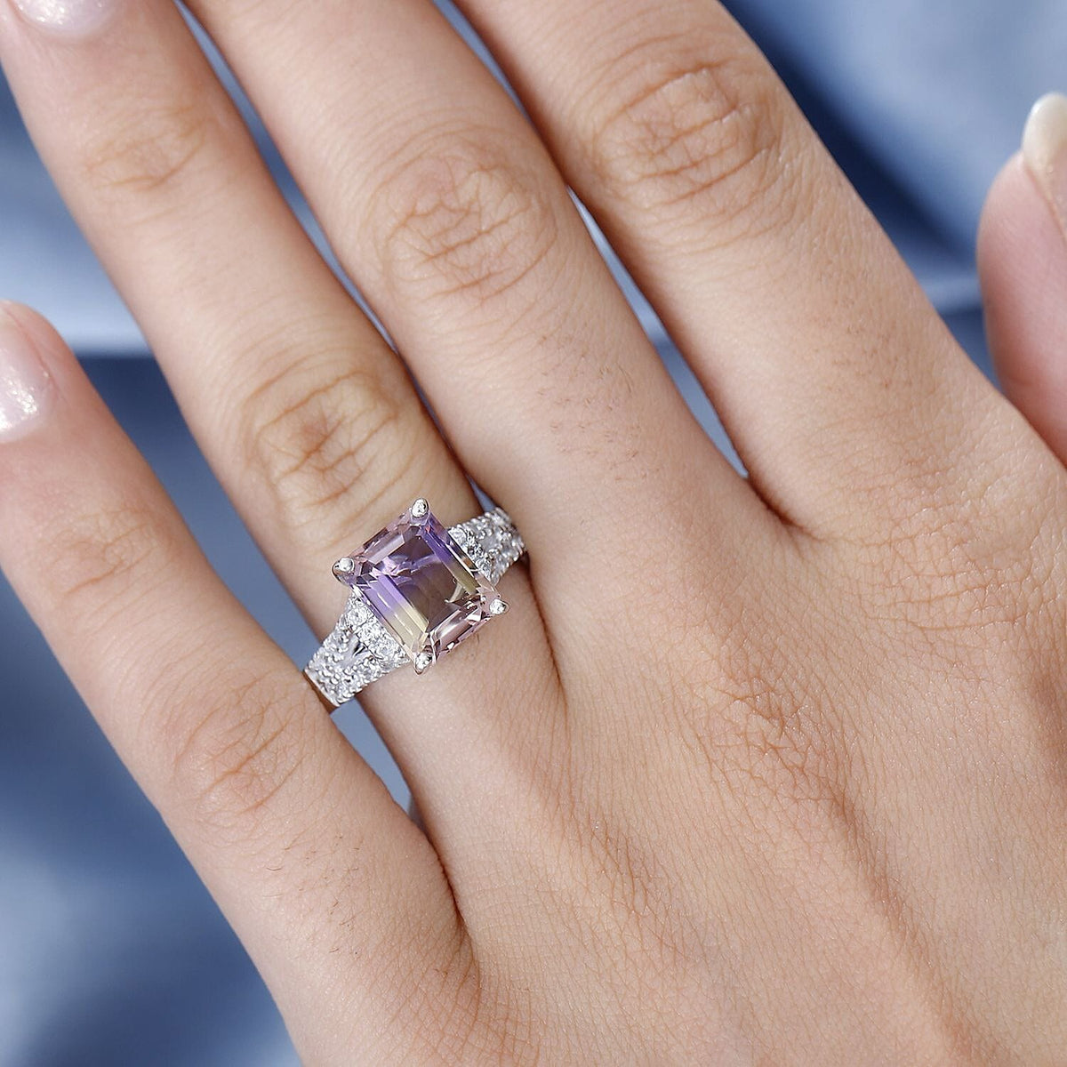Ametrine &amp; Natural Zircon Ring in Rhodium Overlay Sterling Silver 4.05 Ct. 7797650 3