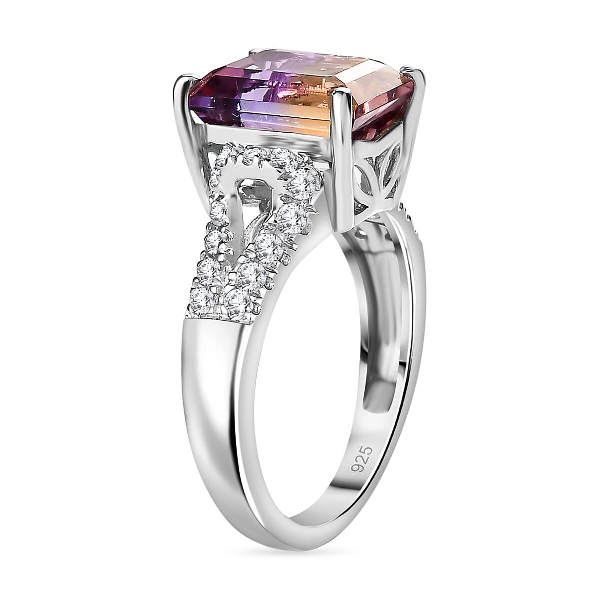 Ametrine &amp; Natural Zircon Ring in Rhodium Overlay Sterling Silver 4.05 Ct. 7797650 4