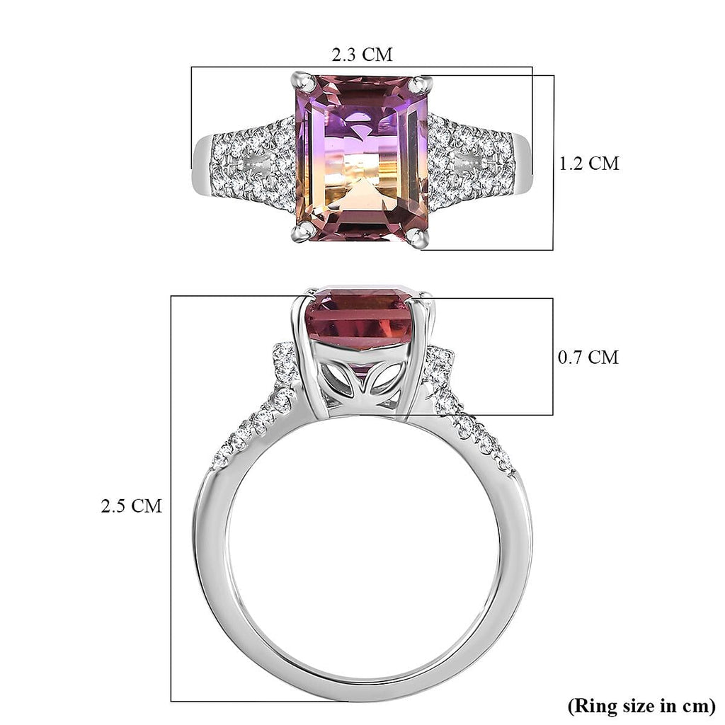 Ametrine & Natural Zircon Ring in Rhodium Overlay Sterling Silver 4.05 Ct.