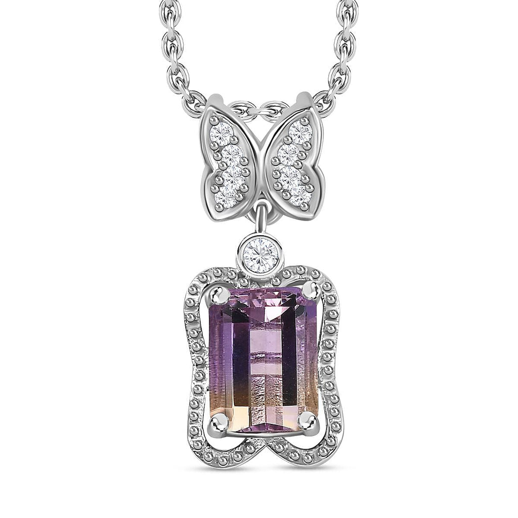 Ametrine & Natural Zircon Pendant with Chain (Size 20) in Rhodium Overlay Sterling Silver 1.81 Ct