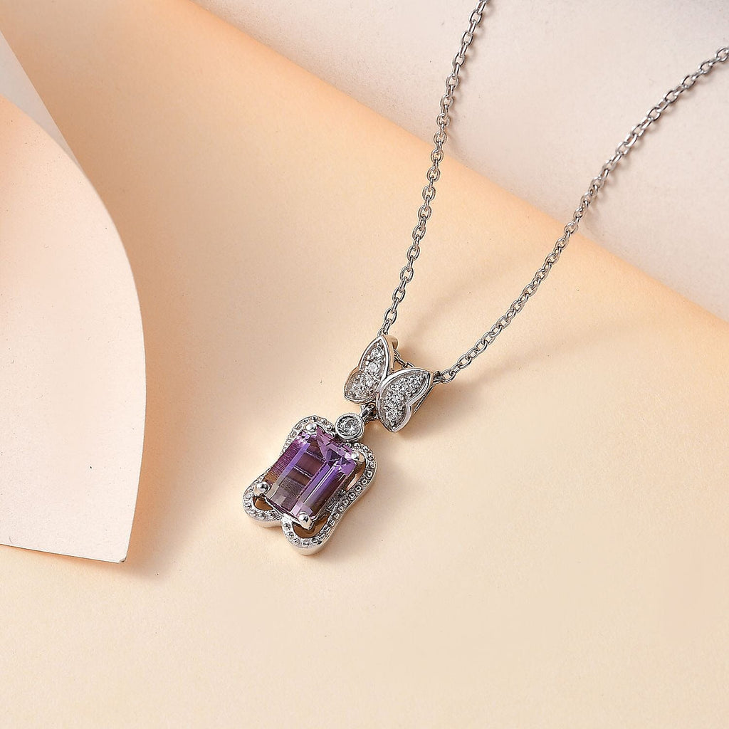 Ametrine & Natural Zircon Pendant with Chain (Size 20) in Rhodium Overlay Sterling Silver 1.81 Ct