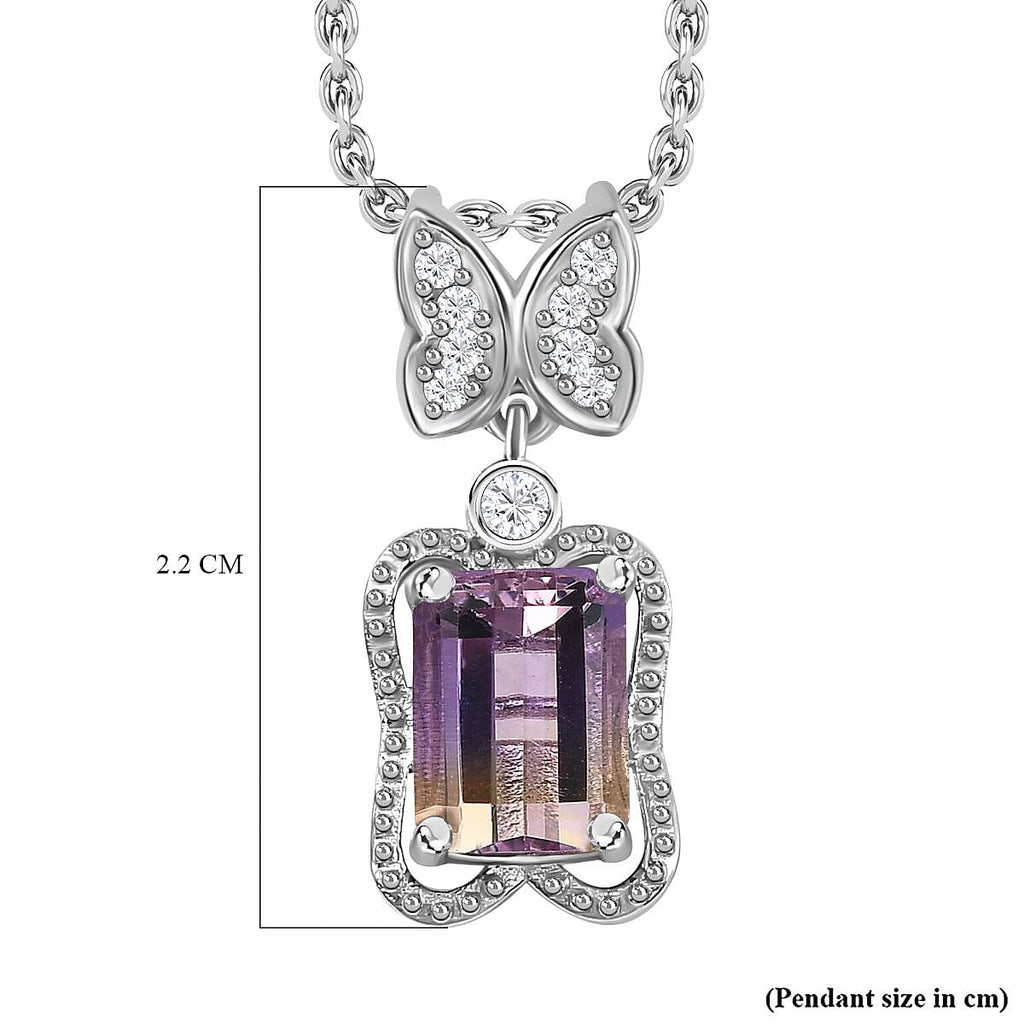 Ametrine & Natural Zircon Pendant with Chain (Size 20) in Rhodium Overlay Sterling Silver 1.81 Ct