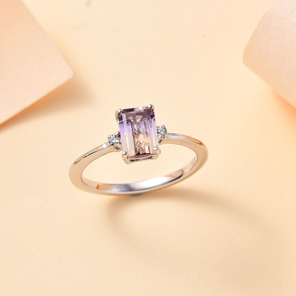 Ametrine  White Zircon  Ring in Platinum Overlay Sterling Silver 1.04 ct 7796184 1