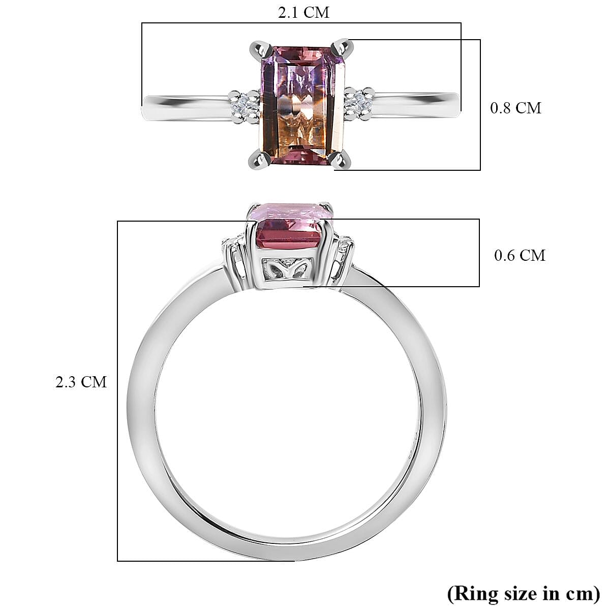 Ametrine  White Zircon  Ring in Platinum Overlay Sterling Silver 1.04 ct 7796184 5