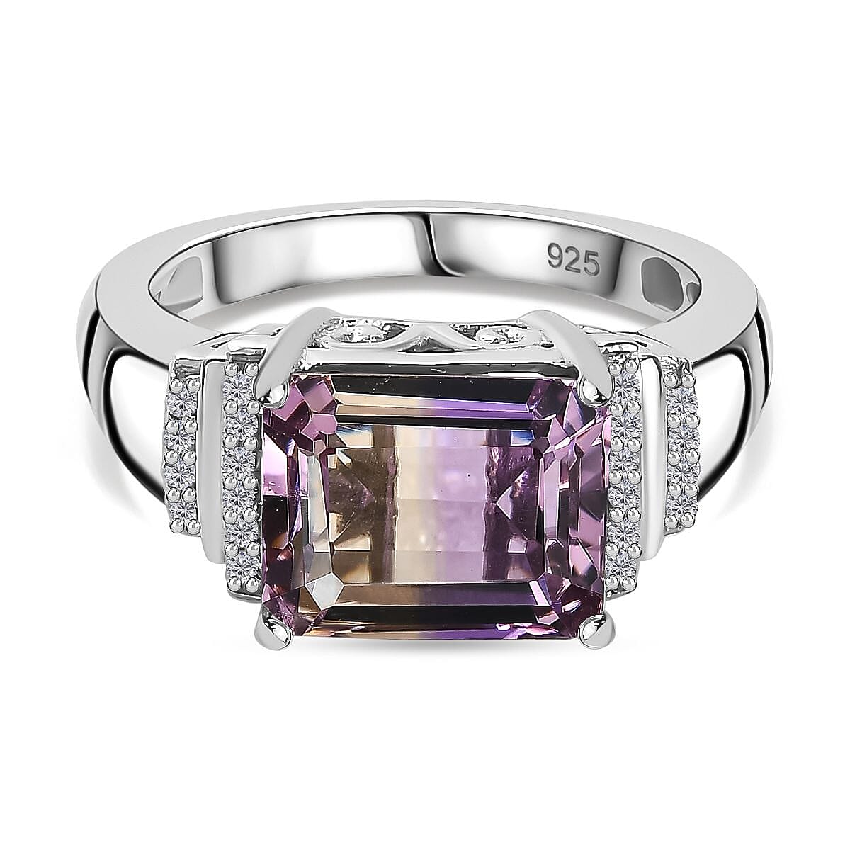 Ametrine &amp; Natural Zircon Ring in Rhodium Overlay Sterling Silver 3.90 Ct 7792686 0