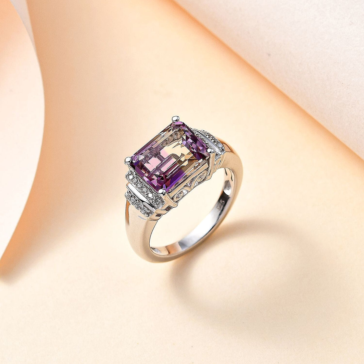 Ametrine &amp; Natural Zircon Ring in Rhodium Overlay Sterling Silver 3.90 Ct 7792686 2
