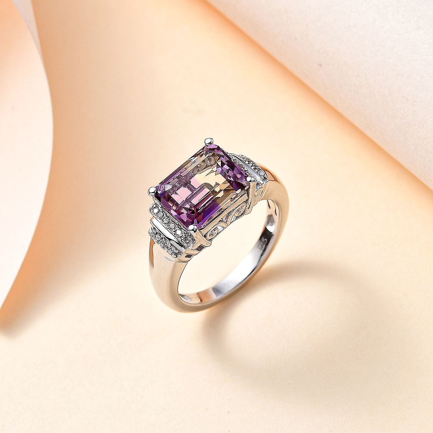 Ametrine &amp; Natural Zircon Ring in Rhodium Overlay Sterling Silver 3.90 Ct 7792686 2