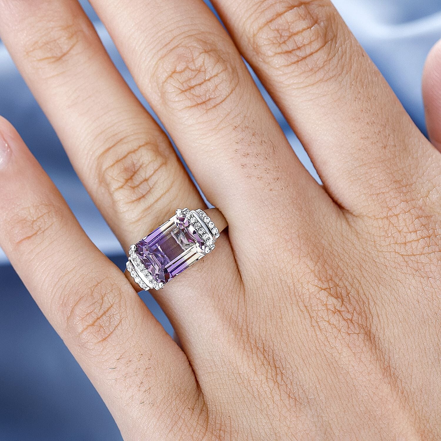 Ametrine &amp; Natural Zircon Ring in Rhodium Overlay Sterling Silver 3.90 Ct 7792686 3