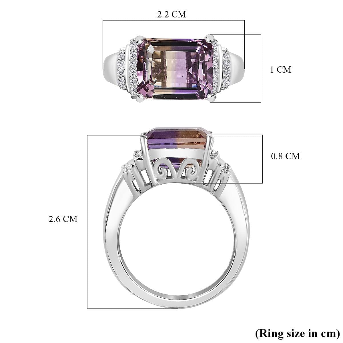 Ametrine &amp; Natural Zircon Ring in Rhodium Overlay Sterling Silver 3.90 Ct 7792686 6