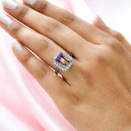 Ametrine and Natural Zircon Halo Ring in Platinum Overlay Sterling Silver 3.92 Ct.
