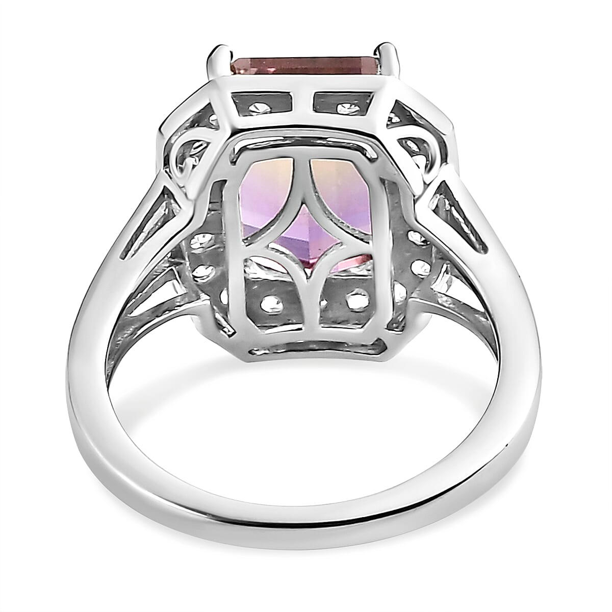 Ametrine and Natural Zircon Halo Ring in Platinum Overlay Sterling Silver 3.92 Ct. 7190527 5