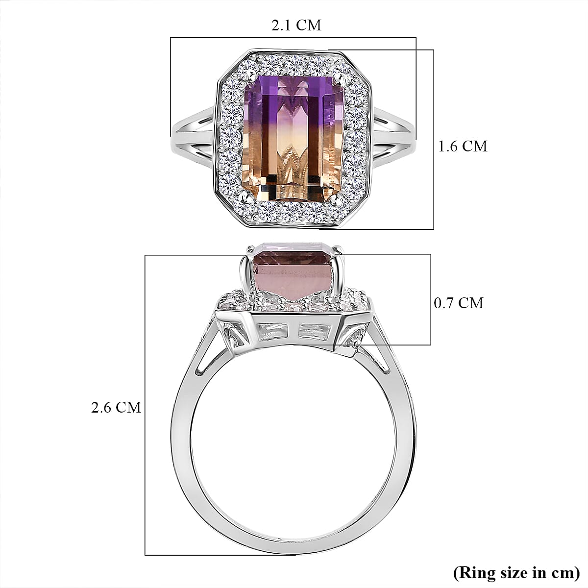 Ametrine and Natural Zircon Halo Ring in Platinum Overlay Sterling Silver 3.92 Ct. 7190527 6