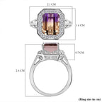 Ametrine and Natural Zircon Halo Ring in Platinum Overlay Sterling Silver 3.92 Ct.