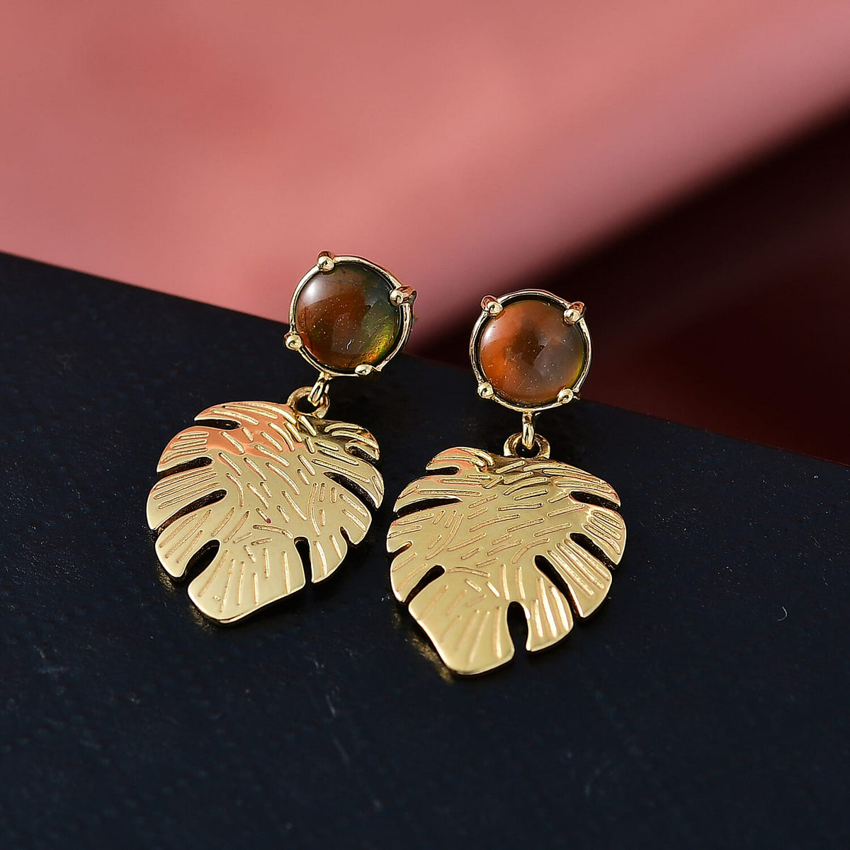 D'joy Ammolite Dangling Earrings in 18K Vermeil Yellow Gold Sterling Silver 1.06 Ct. 8172011 2