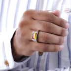 Ammolite SIGNET Ring (Bgt 12X8 mm) in Platinum Overlay Sterling Silver 3.12 Ct, Silver Wt 5.34 GM