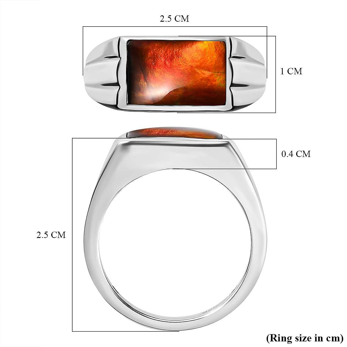 Ammolite SIGNET Ring (Bgt 12X8 mm) in Platinum Overlay Sterling Silver 3.12 Ct, Silver Wt 5.34 GM 7620612 5