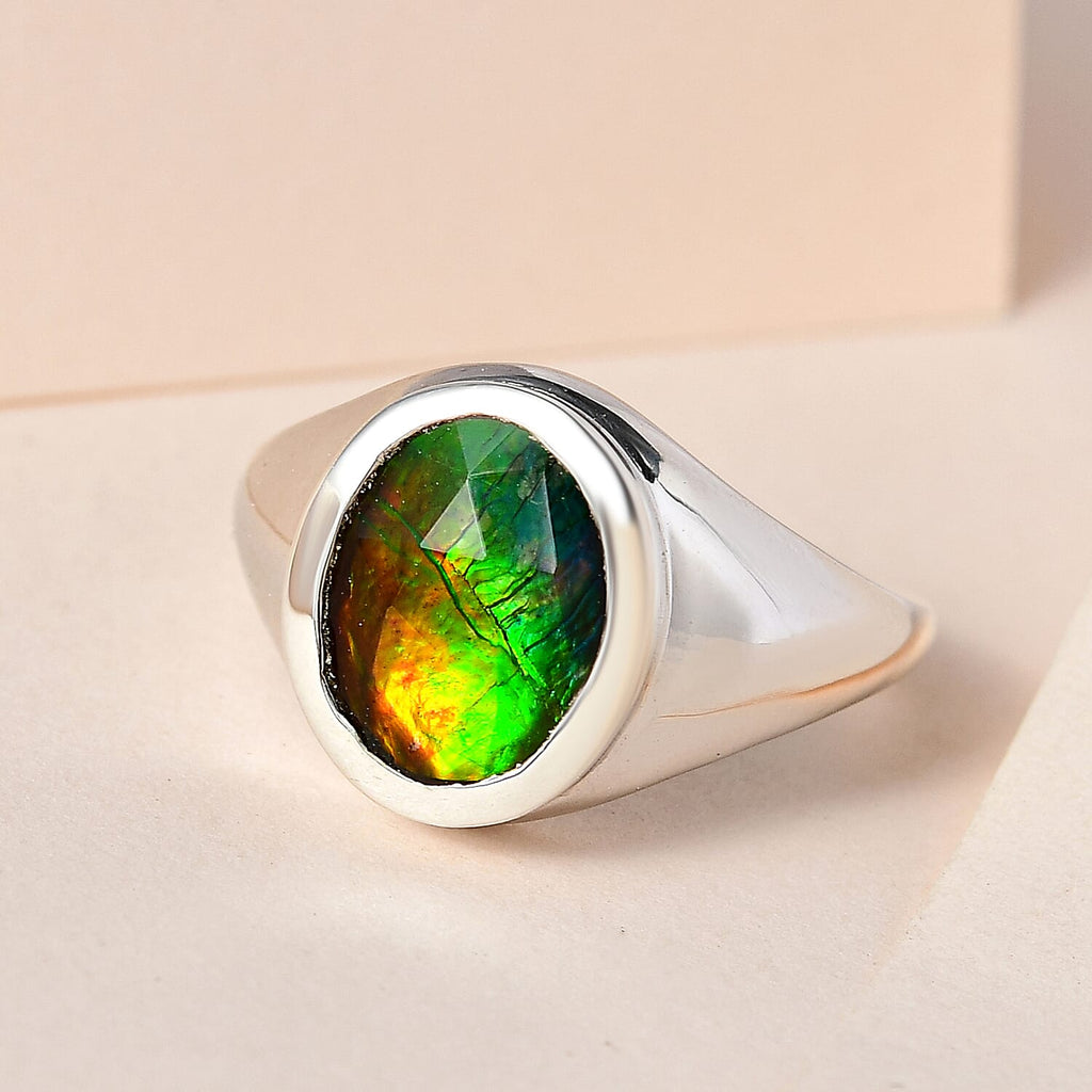 Ammolite Solitaire Ring in Platinum Overlay Sterling Silver 2.60 Ct